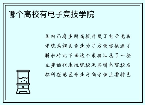 哪个高校有电子竞技学院